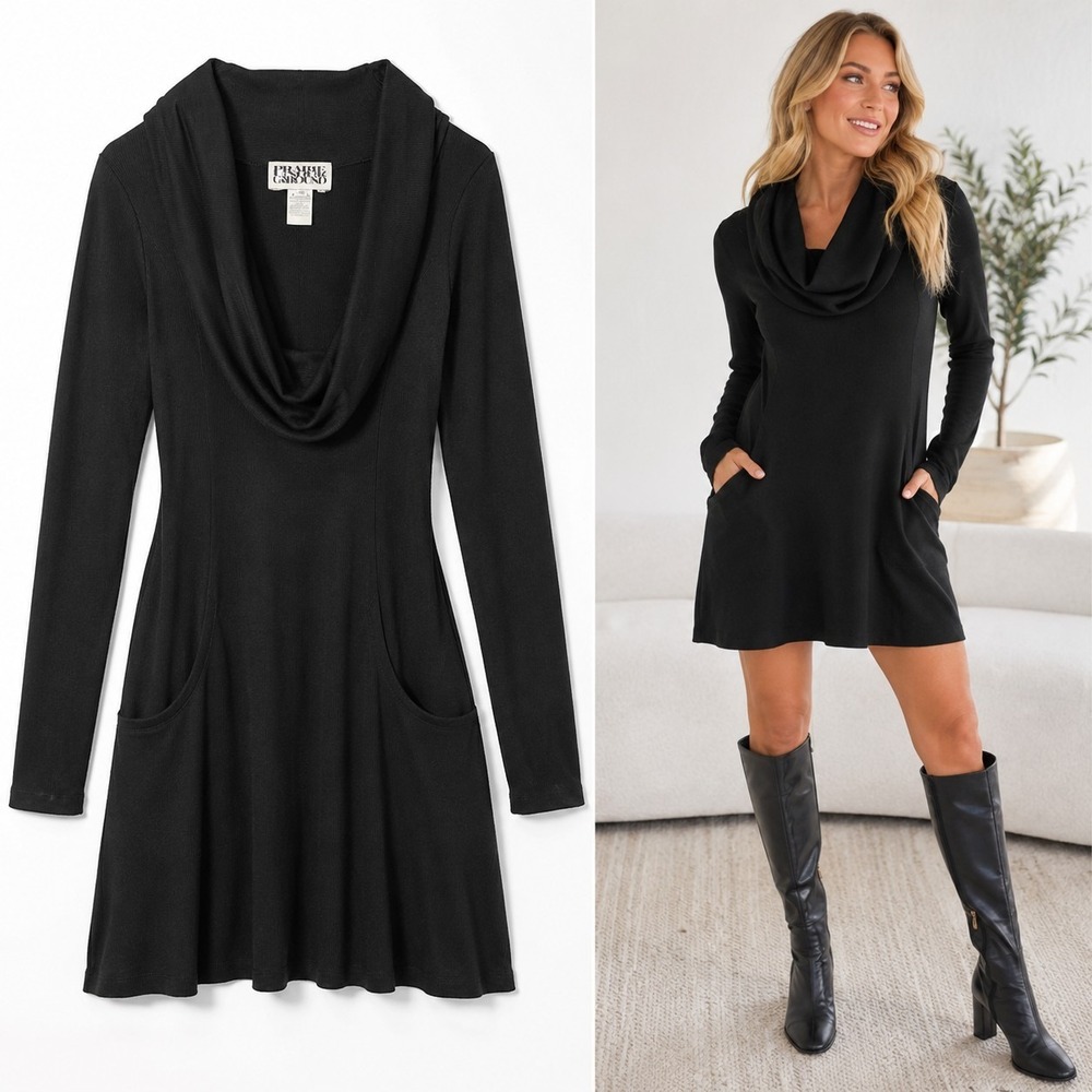 Prairie Underground Womens S Black Super Cowl Neck Mini Dress USA Goth Tunic